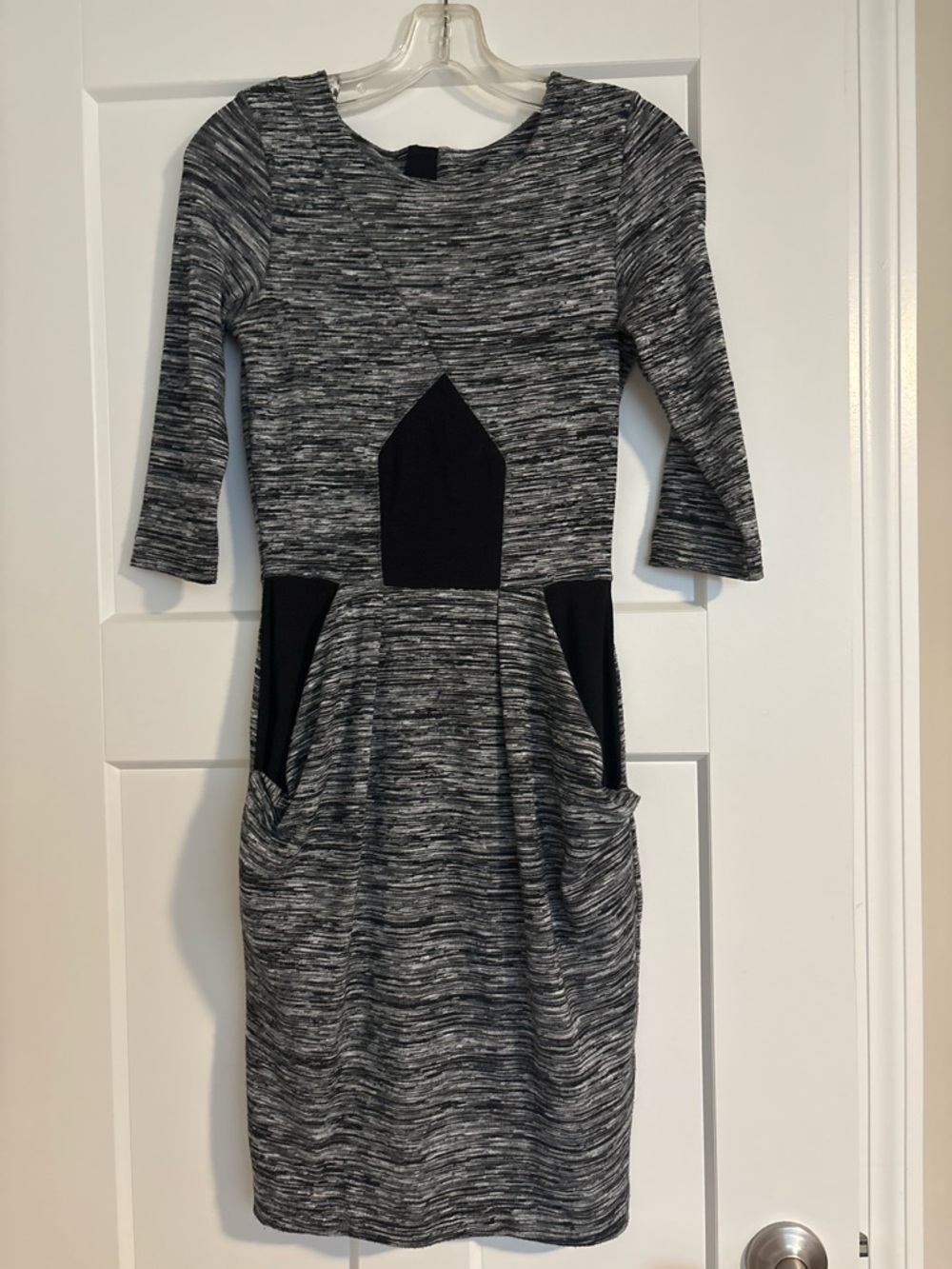 French Connection Gray Knit Dress with Black Panels